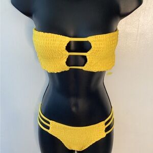 NWOT Yellow Geometric Bikini with Cutout Design S